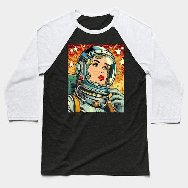 Female Astronaut Comic Book Style Baseball T-Shirt by RCDBerlin